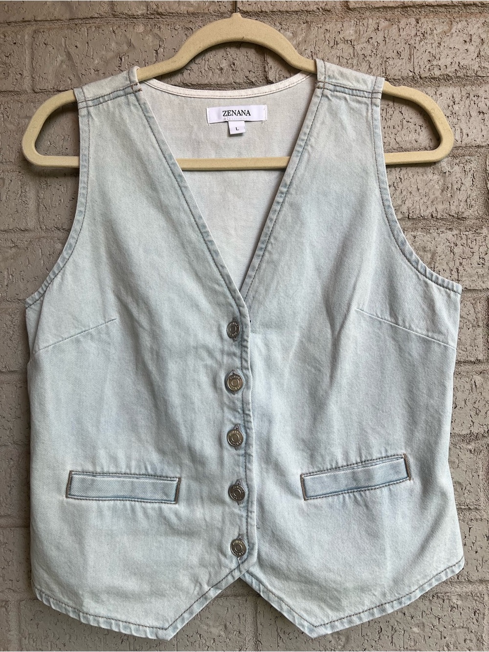 Zenana light wash denim vest size large - Picture 2 of 8
